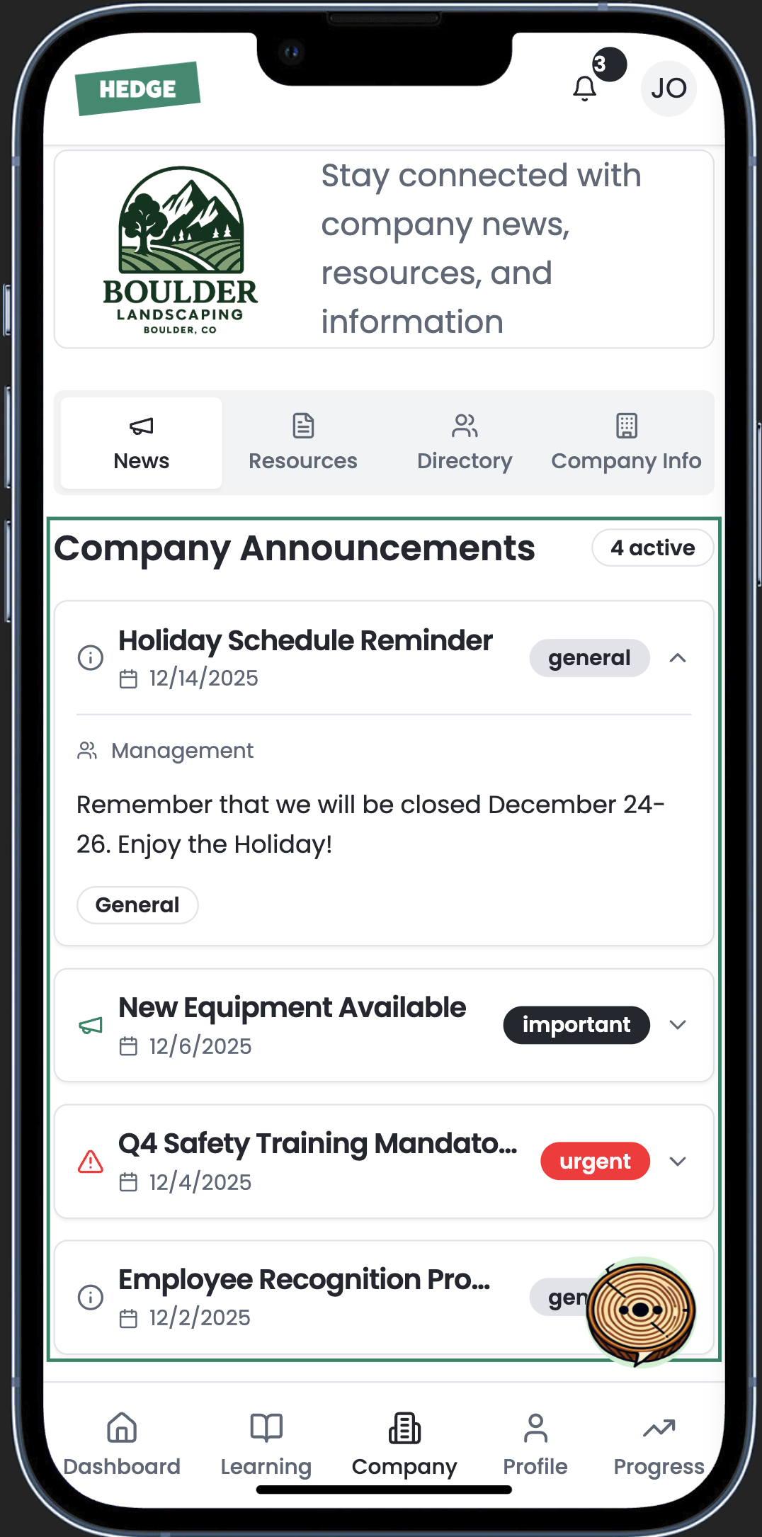 Company Hub App Page